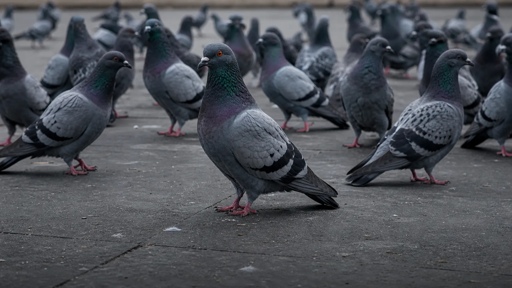 Grupo de pombos em área urbana